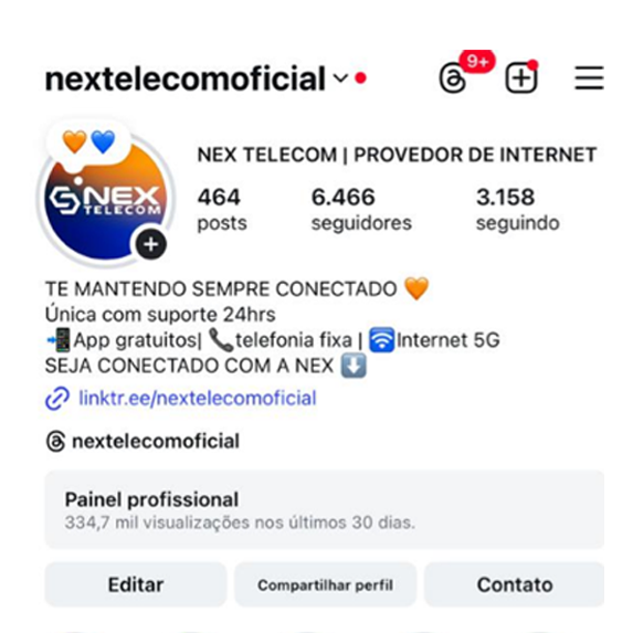 Perfil da Nex nas redes sociais